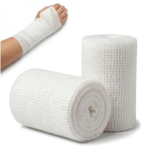 KMINA Elastiskt bandage (20 stycken) 5 cm x 4 m, 100% töjbarhet, latexfritt vitt för fixir och stödbandage