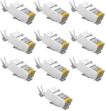LUDHEP 10 Pezzi Connettori RJ45 Passanti Cat 7 Cat6A, Connettore di rete schermato 8P8C, RJ45 Plug POE per Cavo di Rete con Loard Bar e Stivali Antistrappo