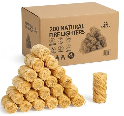 Firelighters for bbq, 200 Natural Fire Starters, Long Burning Fire Lighters for Wood Burners, BBQ Lighter, Safe to Use - Ideal for Stoves,Pizza Ovens,Open Fires,Log Burner Accessories,Eco Firelighters