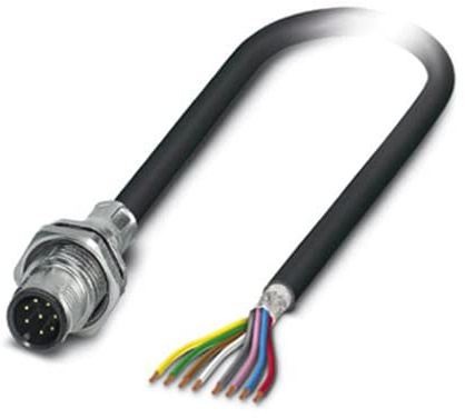 PHOENIX CONTACT SACCBP-MS-8CON-M16/1.0-PUR SCO Einbaustecker, Geschirmt, 8 Polig, A Kodiert, Hinterwund/Schraubmontage mit M16 Gewinde mit 1m Leitung, 8mm² x 0.25mm² Anschlussquerschnitt