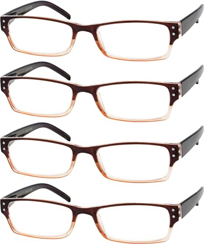 Eyekepper 4er-pack Damen und Herren Rechteckige Lesebrille mit Federscharnieren in Braun +2.00