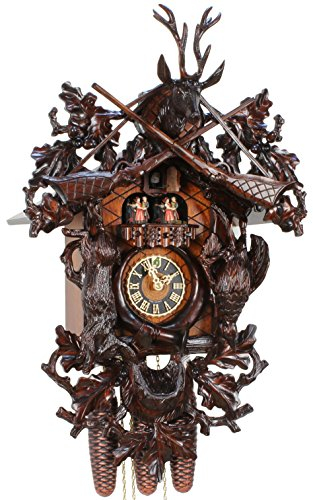 Kuckucksuhr Original Schwarzwälder Kuckuckuhr Echtholz mechanisches 8-Tage Laufwerk Musik NEU VDS Zertifikat Hönes -Jagdstück 64cm- 86261/5TNU