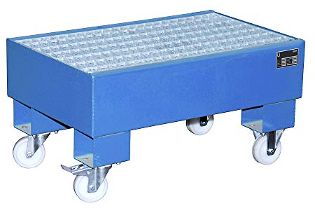 Bauer Kleingebinde-Auffangwanne, BxLxH 500x800x290 mm, Auff.vol. 61 l, mit Gitterrost, 2x60L-Fass, lackier t RAL 5012 lichtblau