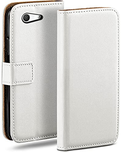 moex Book Case für Sony Xperia Z3 Compact Handyhülle mit Kartenfach, Hülle klappbar 360 Grad Schutzhülle, Klapphülle Flip Case Cover, PU Leder Handytasche Lederhülle, Weiß