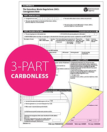 Hazardous Waste Consignment Note Pad A4 - Triplicate 3-Part NCR (White/Yellow/Pink) - 50 Sets - Standard UK Format - Ocean Pads (70208)