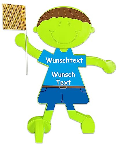UvV 3D Verkehrssicherheitsmännchen Warnschild spielende Kinder, Achtung Kinder Warnfigur Aufsteller reflektierend - Sicherheit Luca-Vorsicht (Blau - Wunschtext)