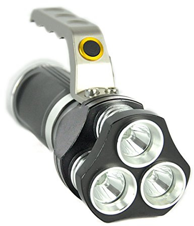 LED-Handlampe/Taschenlampe Alu, 3x LED CREE XML T6, Farbe: schwarz, Akku 18650, mit Griff, max. 3000 LM, 3T6
