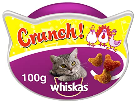 Whiskas Crunch 10 Packets, Cat Treats for Adult Cats with a Mix of Delicious Chicken, Turkey and Duck, Pack of 10 (10 x 100 g)
