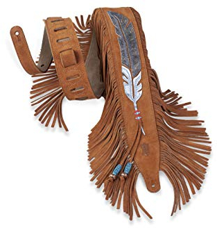 Levy's Leathers MS17AIF-004 Gitarrengurt aus Wildleder mit Federn und Fransen, 6,3 cm, Honigbraun