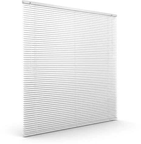 Victoria M. Aluminium Jalousie 25mm, 140 x 220 cm, Weiß | Feuchtigkeitsbeständige Innenjalousie, Schraub-/Klemmmontage ohne Bohren inkl. Klemmclips
