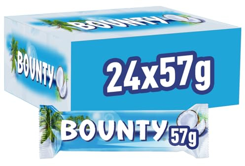 BOUNTY - Barre Chocolat au Lait & Noix de Coco - 24 Sachets Individuels de 2 Barres Chocolatées - Grand format - Idéal à Partager - 1,368kg