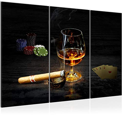 Runa Art Wandbilder Alkohol Poker Bild XXL Wohnzimmer Grau Zigarre Whisky 120 x 80 cm 3 Teilig 502231b