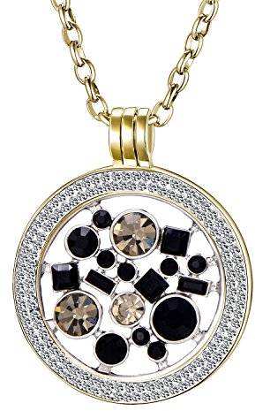 Morella Damen Halskette Gold 70 cm Edelstahl und Zirkonia Anhänger mit Coin Universum 33 mm im Schmuckbeutel