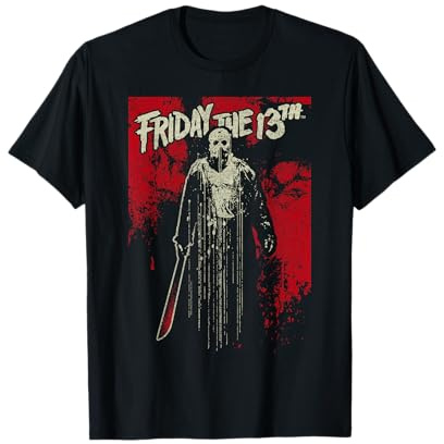 Warner Bros. Unisex-Erwachsene Schwarz S Klassisch geschnitten V-Ausschnitt Hockey-Masken Jason Voorhees T-Shirt