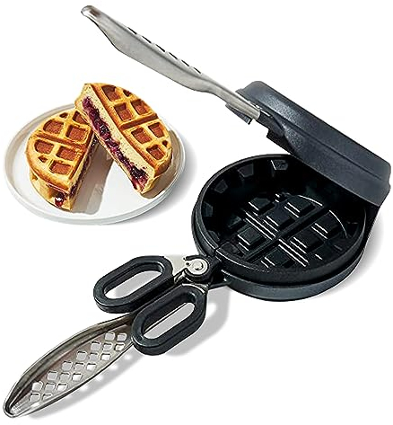 Cast Aluminum Stuffed Waffle Maker, 5 Dia, 2 Thick Round Belgian Waffle Iron - Non-Stick With Heat-Resistant Handles - Compatible With Gas, Electric & More