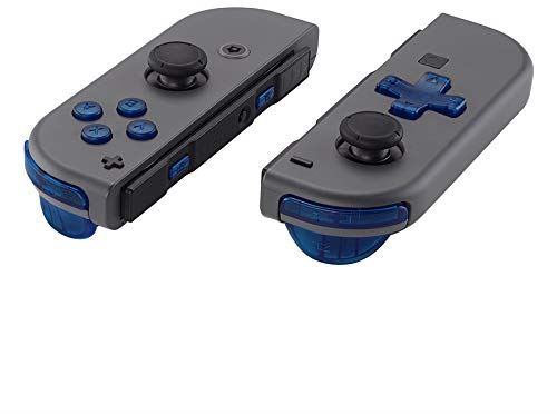eXtremeRate Botones de D-pad Versión para Nintendo Switch y Oled, Teclas de ABXY Dirección SR SL L R ZR ZL Gatillos, Resorte para Joycons (Compatible con eXtremeRate D-pad Carcasa) - Transparente Azul