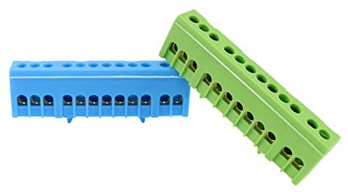 N Klemmen PE Klemme für Hutschiene Sammelklemmen 7-15 polig 16mm² fingersicher (12-Polig Blau - Grün)