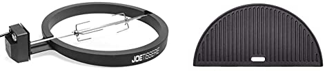 Kamado Joe KJ-TISSERIEUK Classic Joe JoeTisserie & KJ-HCIGRIDDLE Classic Joe - Half Moon Cast Iron Reversible Griddle Grill Accessory, Black