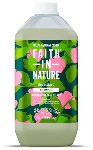 Faith In Nature Natural Wild Rose Shampoo, Nourishing for Normal Hair & Scalp, Vegan & Cruelty Free, No SLS, Silicones or Parabens, 5L Refill Pack