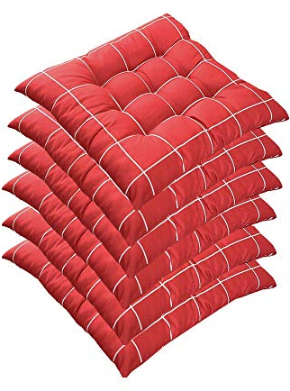 AGDLLYD 6er Set Stuhlkissen 40x40 cm, Gepolstertes Sitzkissen mit Bändern Stuhlkissen Kariert für Indoor und Outdoor (Rot)