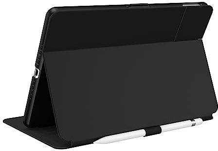 Speck Balance Folio Hülle für iPad 10,2 Zoll (2019-2021) - Fall- & Kameraschutz, schlanker Multi-Range-Ständer, Apple Pencil Halter - Schwarz/Schwarz