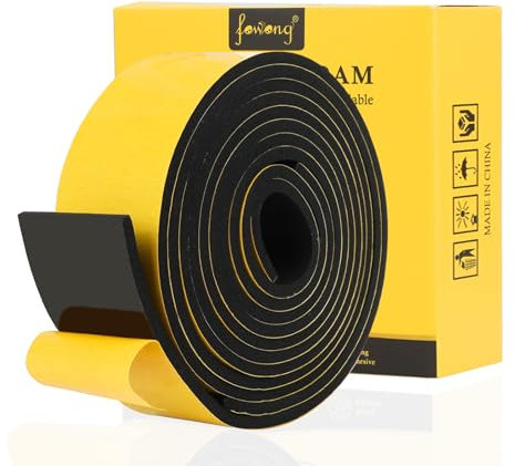 fowong Bande d'Étanchéité Autocollante en mousse caoutchouc 50mm de large x 6 mm d'épaisseur x 2m de longueur 4m Total Bande de haute élasticité Joint Porte Fenêtre Isolant Insonorisé Antichoc,-Noir