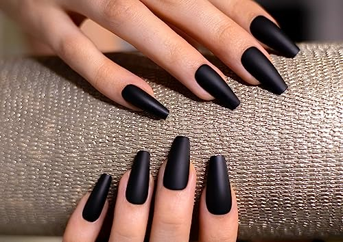 AIN Katy - ballerine noire long - Pack De 24 Faux Ongles, French, Paillettes Or, Longs, Ongles À Presser, Prêts À Coller, Ongles Élégants, Set D'autocollants