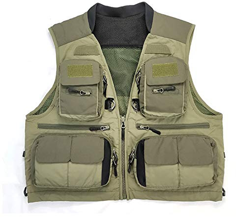 GAOHONGMEI Herren Outdoor-Angelweste, schnell trocknend, Netzstoff, atmungsaktiv, für Fotografie, Camping, Jagd, Freizeitjacken, Armeegrün-M