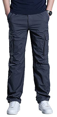 Olmecs Hommes Pantalons Elastique Coton Taille Plus Cargo Droite avec Poches Printemps/Automne Gris 3XL