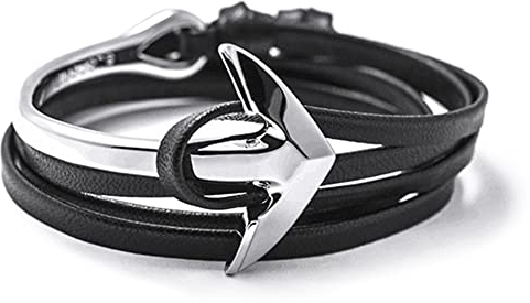 VIENTO Lederarmband Gekrümmter Anker (Schwarz, Einzelgröße)