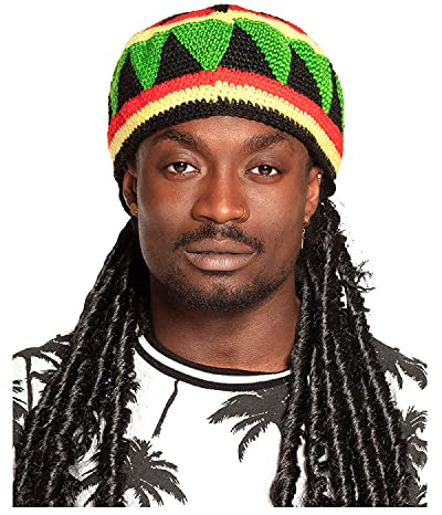 PAPSTAR NEU Perücke Herren Rastafari-Mütze mit angenähten Dreadlocks, schwarz - mit Haarnetz