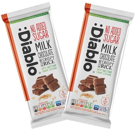 Diablo Milchschokolade mit knusprigem Reis | mit Stevia gesüßt | ohne Zuckerzusatz | glutenfrei | Schokoladenkorb erhältlich – perfekt zum Verschenken (2)