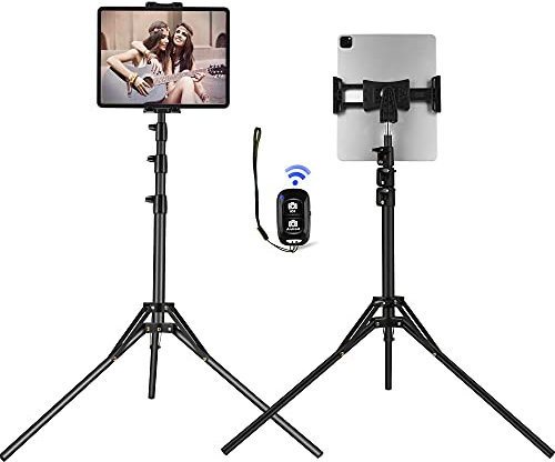 Support Sol trépied Tablette téléphone Hauteur 64 Pouces pour iPad Pro 12.9, iPad Mini Air, iPhone Tablette 4.5-13 Pouces, appliqué avec Enregistrement vidéo, Diffusion en Direct, Zoom, visionnage
