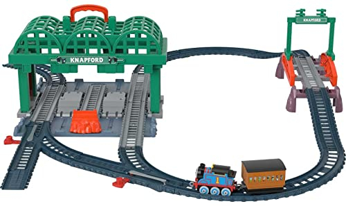 Thomas & Friends HGX63 - Thomas & Friends Knapford Station Eisenbahn-Set, 2-in 1-Spielset und Aufbewahrungskoffer, Spielzeug für Vorschulkinder ab 3 Jahren