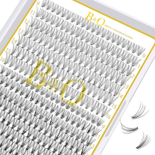 B&Qaugen DIY Individual Cluster Lashes at Home 10D-0.10D+20D-0.07D 9-15MIX 280 Clusters Individual Lashes C D Curl Black Vegan Soft Lightweight Knot-Free Matte Dark