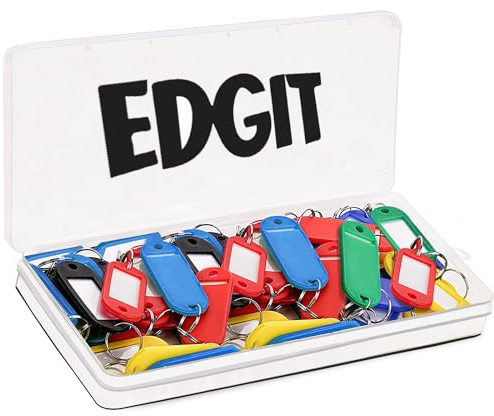EDGIT Buntes Beschriftbares Schlüsselanhänger -Set - 50 Stück Schlüsselmarkierer & Schlüsselschilder zum Beschriften mit wasserfester Beschriftung, Ideal für Organisation & Kennzeichnung