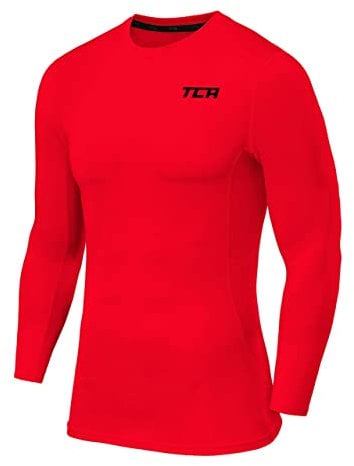 TCA Men Long Sleeve Compression Shirt, Athletic Workout Sports Undershirt Base Layer Top - High Risk Red, L
