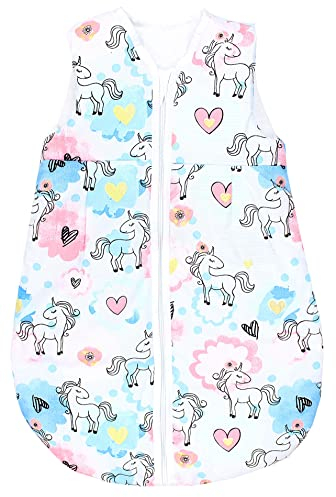 TupTam Schlafsack Baby - Wärmender Ganzjahresschlafsack 2.5 TOG, OEKO-TEX, Ärmellos, Farbe: Einhorn Rosa/Blau, Größe: 56-62