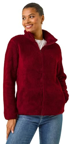 Roman Originals Soft Sherpa Fleece Jacket for Women UK - Ladies Autumn Everyday Winter Holiday Pull-On Comfy Soft Vacation Work Teddy Coat - Burgundy - Size XL