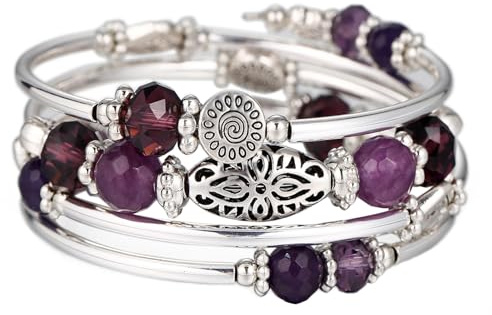 FULU AUTUMN Bracelet en Perles Argent pour Femmes Bracelet Enveloppant en Pierre Multicouches Un Cadeau de Bijoux Fantaisie pour Maman le Jour de Thanksgiving - Boîte Cadeau