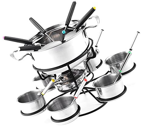 Kit per fonduta di formaggio rotante, 21 pezzi girevoli - Set di pentole per fonduta in ghisa per carne, cioccolato e formaggio Set per fonduta di formaggio per 6 persone Delr