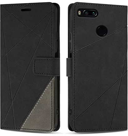 SONWO Hülle für Xiaomi MI A1, Premium PU Leder Handyhülle Flip Case Wallet Silikon Schutzhülle Klapphülle für Xiaomi MI A1, Schwarz