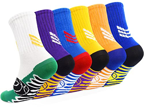 GRPSKCOS Kinder Jungen Sport Socken- 6 Paare Mitte Kalb sportliche Wanderung im Freien laufen Basketball bequeme Socken für Jungen Mädchen 5-14 Jahre(#1 Mehrfarbig-6 Paare,5-7 Jahre)