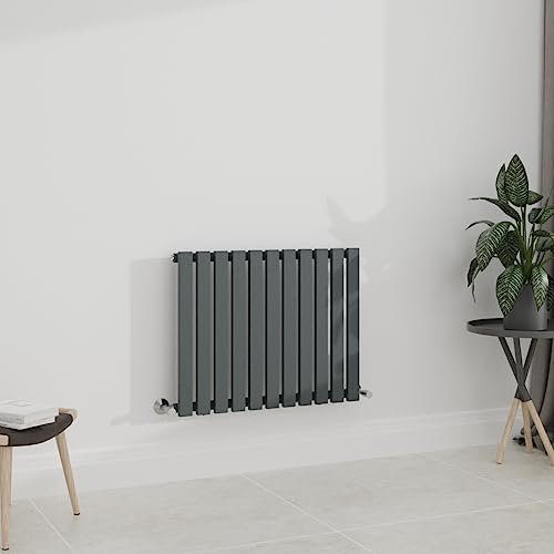 WarmeHaus 600x760mm Horizontal Column Designer Radiator Grey Rectangular Flat Panel Single Radiators Anthracite