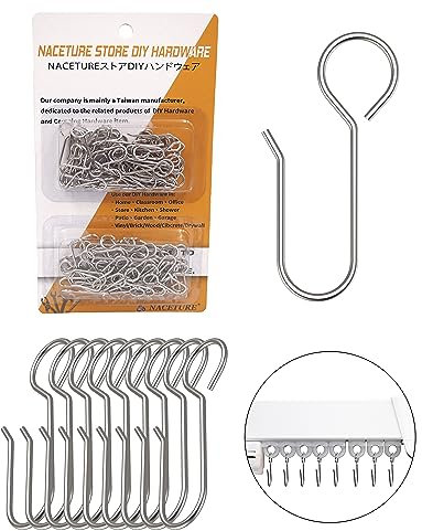 Metal Curtain Hooks for Drapes – 100 Pack Drapery Hooks Curtain Track Hooks Hanger S Hooks Stainless Steel Hardware Hooks Small Clips for Ceiling Curtains Track Indoor/Shower/Window