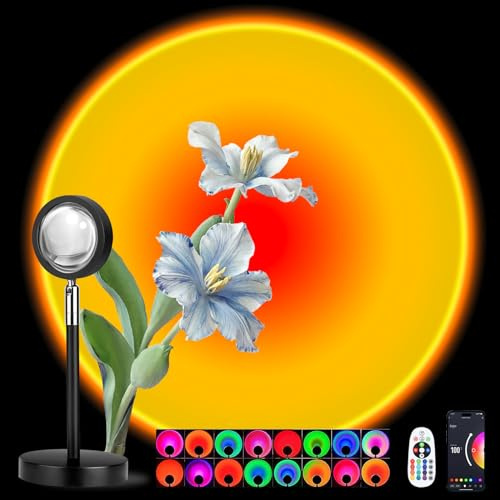 Spacenight Lampe projecteur multicolore multi-mode, intensité variable, minuterie, rythme musical, fond coucher de soleil merveilleux impact visuel, USB Plug and Play (télécommande et application)