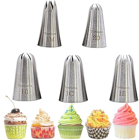 5 Pezzi di Beccucci per Glassa per Torte In Acciaio Inossidabile, Beccucci Grandi per Decorazione di Torte, Kit di Punte per Beccucci per Glassa per Torte, Strumento per Punte per Pasticcini