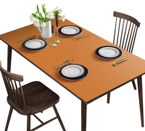 BHOMTY Tischdecke aus Leder, wasserdicht, Antifouling und rutschfest, leicht zu reinigen, Orange 80 x 160 cm