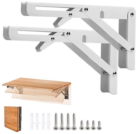 KAYBTNT Klappkonsole Schwerlast, Klappscharnier Edelstahl Wandkonsole, Wandhalterung Regal Schwerlastkonsole, Regalhalterung Schwerlast für Bänke und Regale, Max: 150KG,Weiß,450mm/2 Pcs