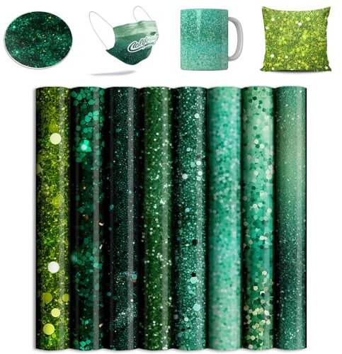 Lucky Goddness Green Glitter Infusible Transfer Ink Sheets for Cricut Mug Press,12x12 Inch Sublimation Transfer Paper for Heat Press Machine, 10 Sheets, (FUS-LG-SG06)
